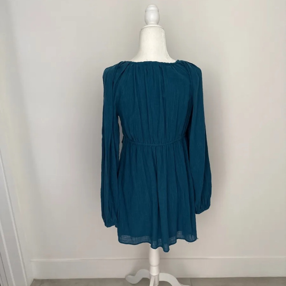 Free People Summer Struttin Puff Long Sleeve Mini Dress Dark Teal - Picture 6 of 9